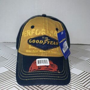 Goodyear‎ Tire Colorblock Logo Baseball Hat Cap Blue Yellow Snapback NWT